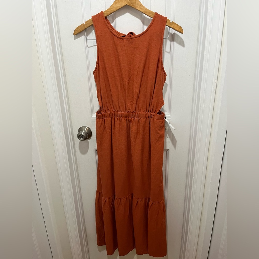 JAPNA LINEN BLEND DRESS WITH SIDE CUT OUTS MEDIUM BNWT